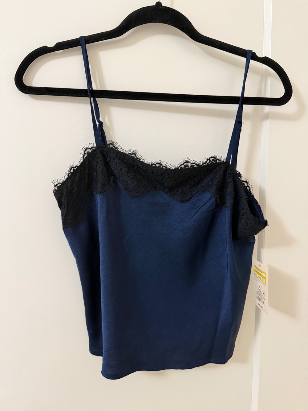 a new day Navy Satin Cami with Black Lace Trim
